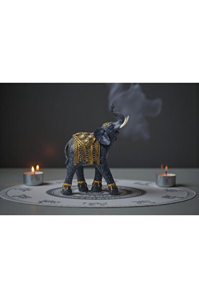 e-life shop Lüks Nakış İşlemeli Aynalı Feng Shui Şans Getiren Fil Heykeli Dek...