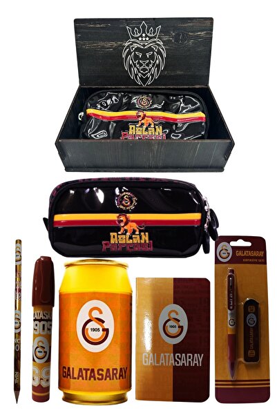 Galatasaray Original Licensed Yellow Box Pencil Sharpener Wooden Boxed 6-Piece Stationery Set