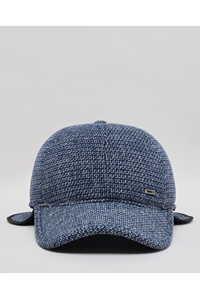 R&B Navy Blue Men's Textured Flap Cap
