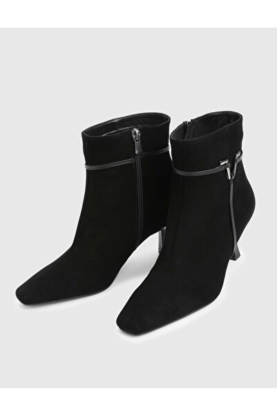 İLVİ Lekis Genuine Suede Leather Black Women's Heeled Boots