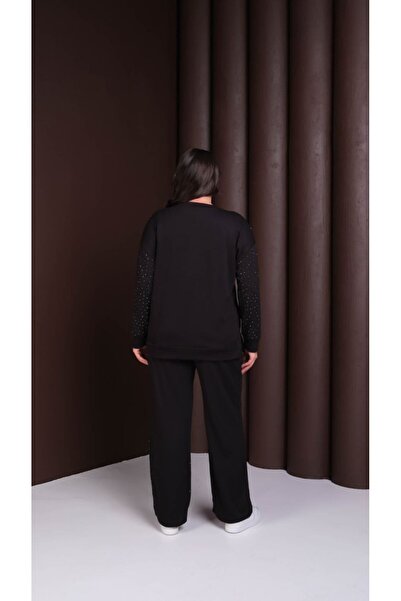 Esina Women's Modal Fabric Pipe Leg Tracksuit Set with Stone Detail