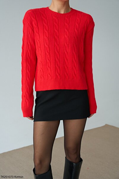 Pina Red Hair Braid Sweater Knitwear