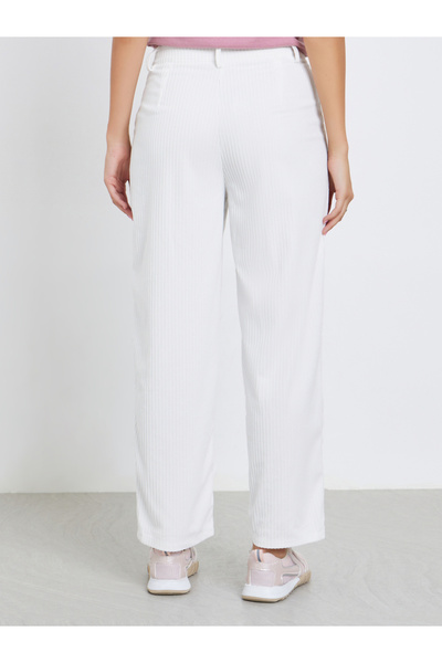 Take Two By Styli Women White Textured Straight Leg Pants with Belt Loops