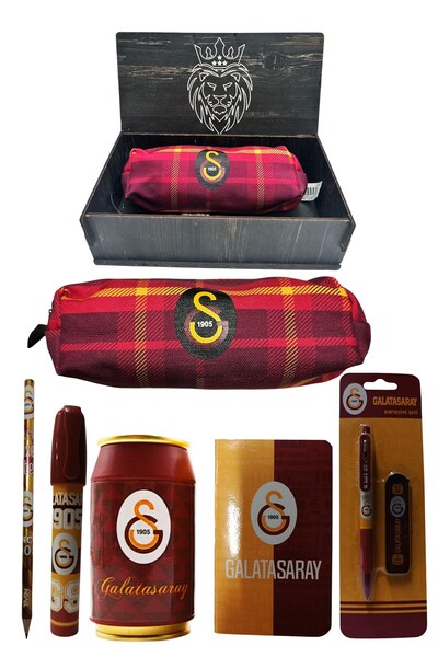 Galatasaray Original Licensed Red Box Pencil Sharpener Wooden Boxed 6-Piece Stationery Set