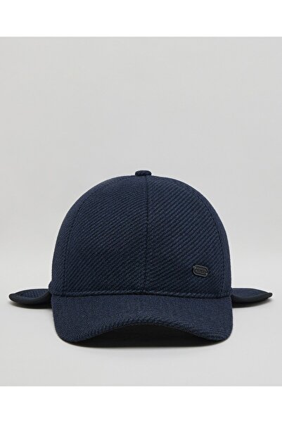 R&B Navy Blue Men's Textured Flap Cap