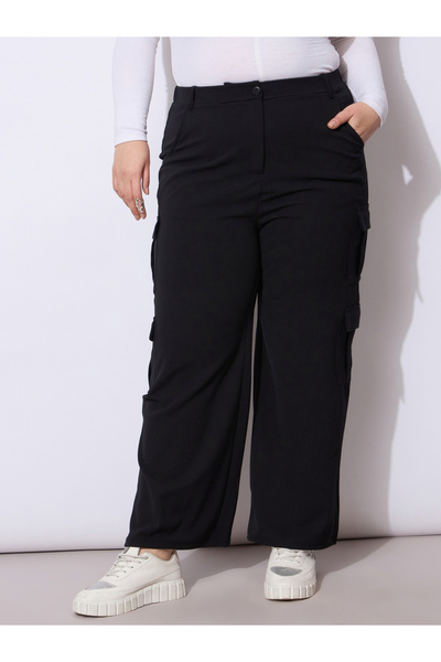 Sassafras By Styli Plus Size Black Cargo Trousers