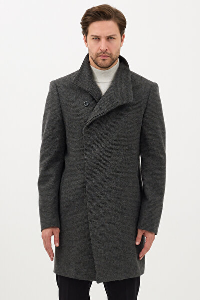 Frappoli Tonio Men's Smoked Shawl Collar Slim Fit Cashmere Coat