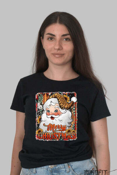 GILDAN Tricou De Craciun Mos Craciun Vintage Cu Caciula Leopard Dama