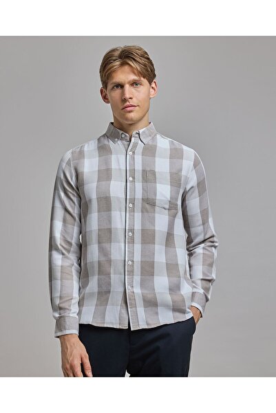 R&B Checked Shirt with Button-Down Collar and Long Sleeves