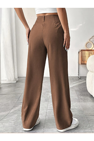 Take Two By Styli Brown Solid Pleated Detail Wide Leg Pant