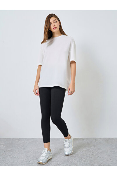 Styli بنطال ضيق أسود سادة متوسط الارتفاع