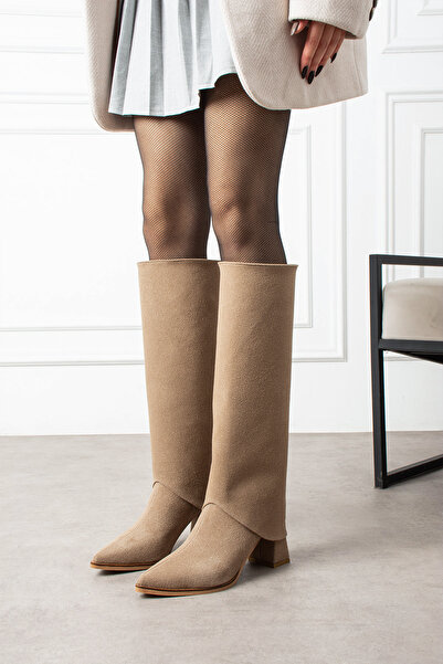 N MODA Lamelia Dust Cover Detailed Detachable Apparatus Boots Heeled Pointed Toe Zippered Women's Boots