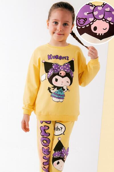RAPAPA Girl's Kuromi Printed Bottom Top Tracksuit Set-Yellow--57057