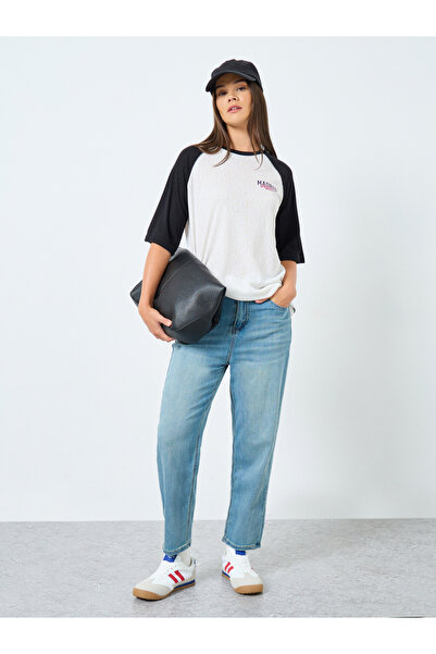 Styli بنطلون جينز نسائي أزرق متوسط الارتفاع بقصة ضيقة وتسع نقاط