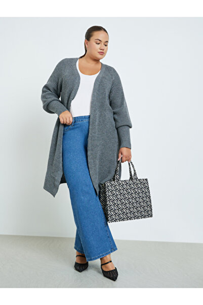Styli Plus Size Charcoal Knit Cardigan