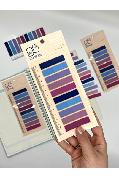 Kağıt Gemi Dükkan 10 Renkli Cetvelli Pastel Mavi ve Mor Tonları İndeks Sticke...