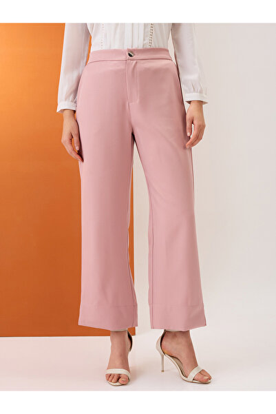 Globus By Styli Blush Pink Solid Mid-Rise Relaxed Fit Trousers