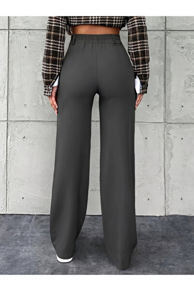 Take Two By Styli Grey Solid Wide Leg Trousers