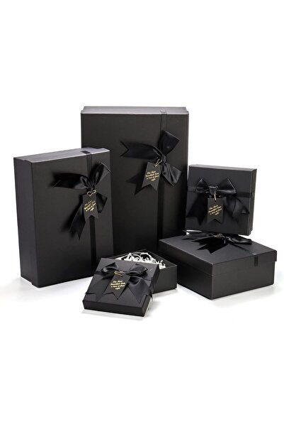 fulina 5 Pack Black Nested Gift Boxes with Lid for Valentine's Presents, 5 Sizes Luxury Packaging Box with