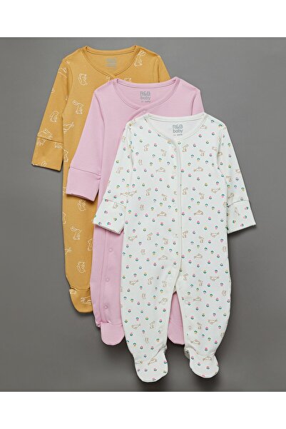 R&B مجموعة من 3 بدلات نوم مطبوع بأقدام