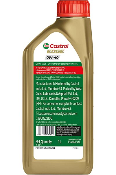 CASTROL EDGE 0W-40 Advanced Full Synthetic Engine Oil, 1L