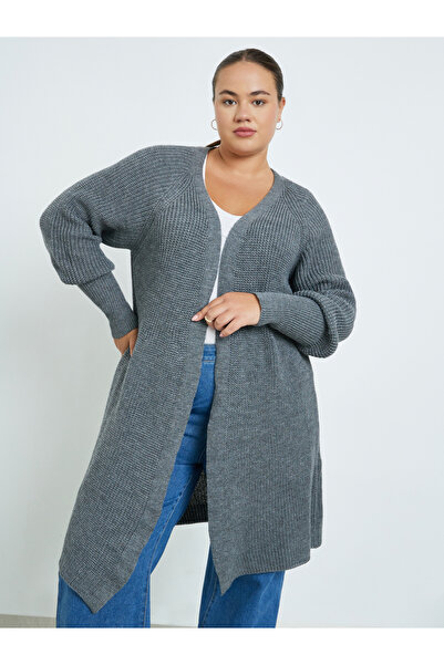 Styli Plus Size Charcoal Knit Cardigan
