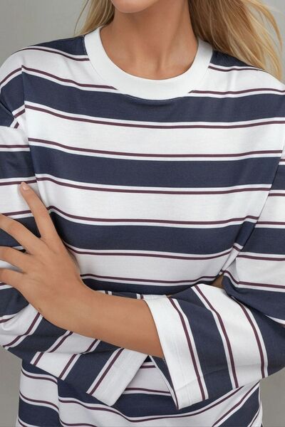 Hiccup Striped Round Neck Long Sleeve T-Shirt