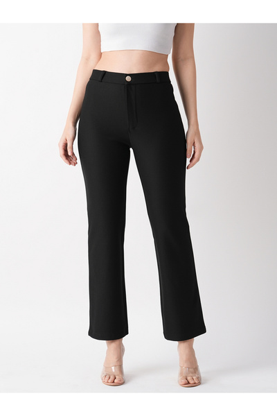 Globus By Styli Black Stretchable Slim Fit Treggings With Belt Loops