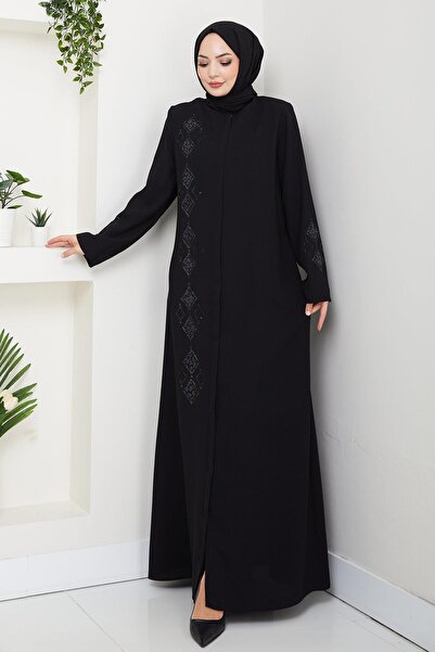 hafsamina Δερμάτινο Κεντημένο Φεράζ Μαύρο HM2849