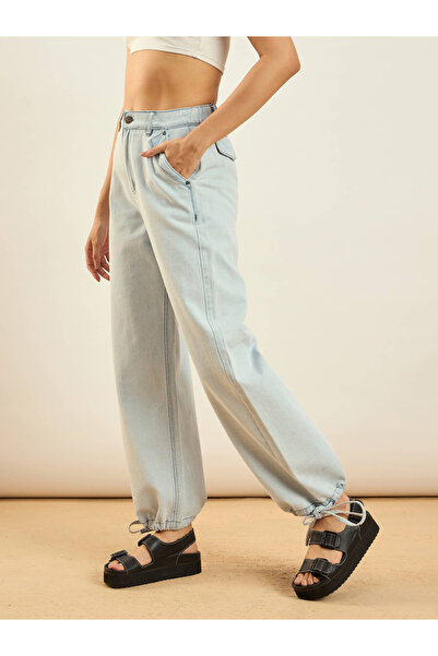 Sassafras By Styli Women Blue High Rise Drawstring Hem Jogger Jeans