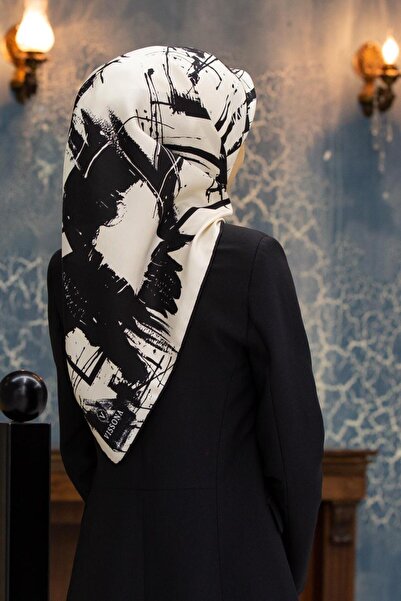 Vissona 57% Mătase 43% VISCOS Twill Mătase cu model geometric Crem - Culoare ...