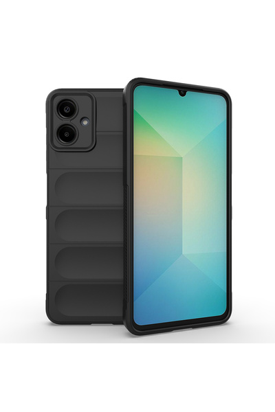 zore Galaxy A07 Case Senk Ethnic Silicone Cover with Flexible Tpu Hollowed Out Back Surface Design - Black