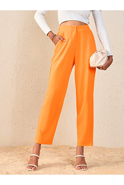 Sassafras By Styli Women Orange Solid Flat Front Tapered Pants