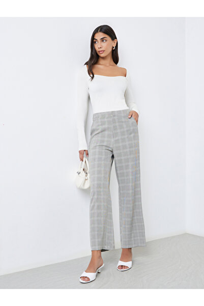 Styli Women Checked Wide Leg Trousers
