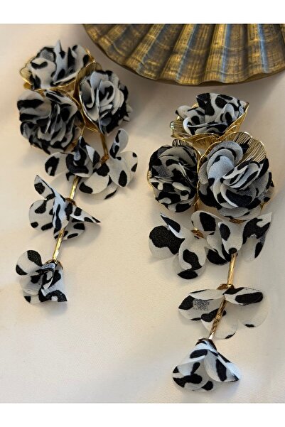 MyladyAccessoriess Black and White Dangle Flower Earrings (Steel)