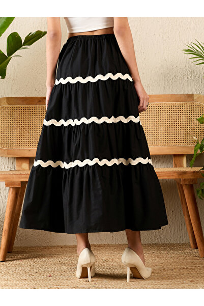Uptownie By Styli Black Ric-Rac Tiered Maxi Skirt