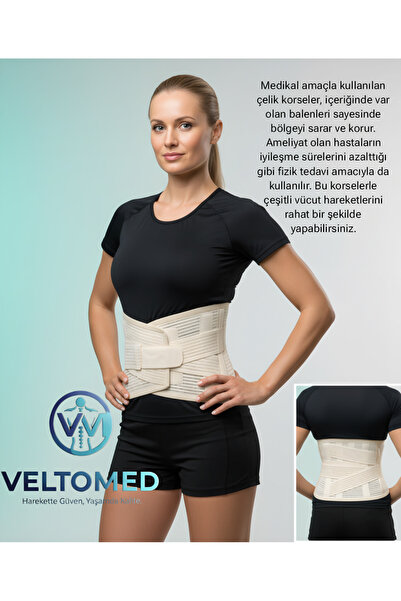 Veltomed Bej renk Çelik Balenli LUMBOSTAD 26CM Korse, Ortopedik Korse, Bel Ko...