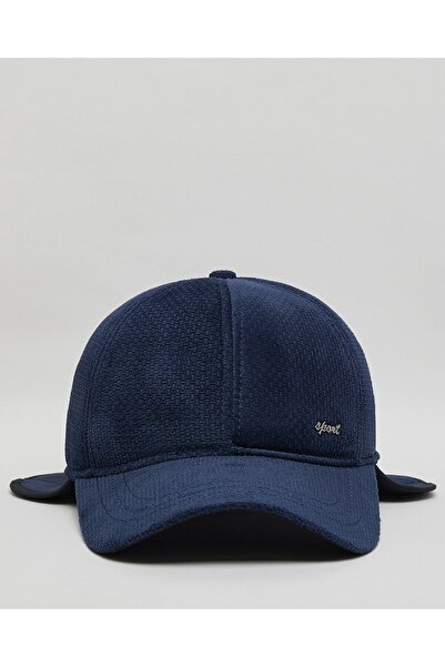 R&B Navy Blue Men's Textured Flap Cap