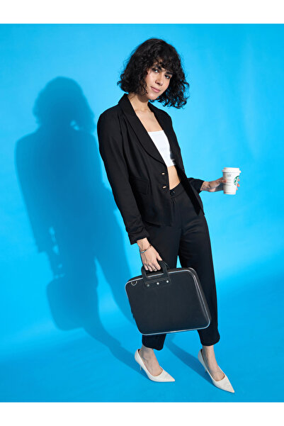 Sassafras By Styli Women Black Solid Flat Front Tapered Fit Pants