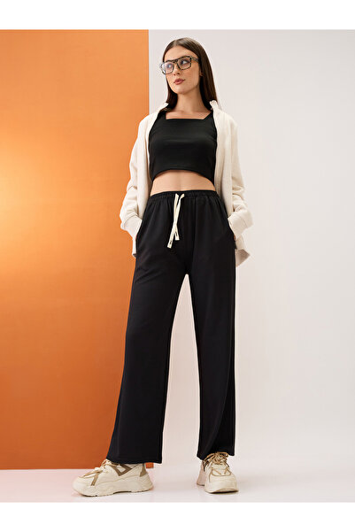 Globus By Styli Black Mid-Rise Stretchable Straight Fit Trousers