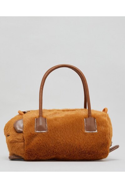 R&B حقيبة صغيرة فروية للبنات باللون البني