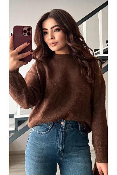 Oslove Brown Self-Furred Knitwear Sweater