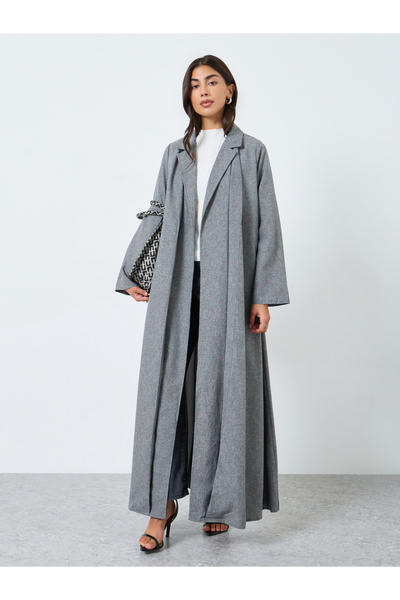 Styli Open Front Notch Label Collar Abaya