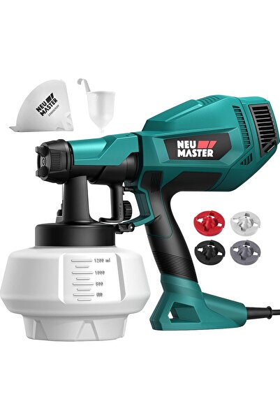 Dotail Ηλεκτρικό πιστόλι βαφής Neu Master, 1200 ml, 4 ακροφύσια, 3 τρόποι ψεκασμού, για εσωτερική και εξωτερική χρήση, πράσινο