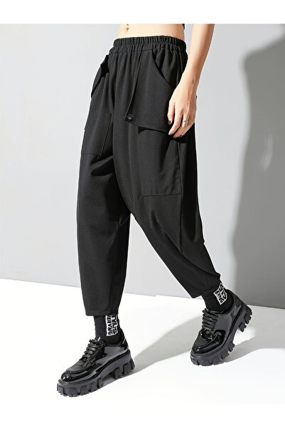 Take Two By Styli Solid Elastic Waist Irregular Pocket Detail Pants