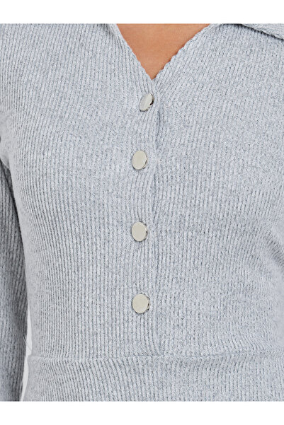 Styli Grey Open Collar Ribbed Maxi Dress