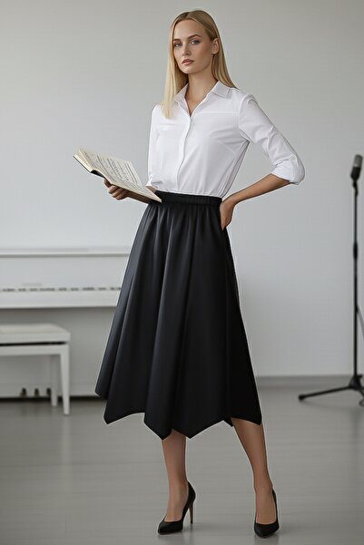 Chiccy Black Slim Elastic Waist Casual Faux Leather Woven Skirt 80 66