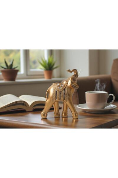 e-life shop Lüks Nakış İşlemeli Aynalı Feng Shui Şans Getiren Fil Heykeli Dek...