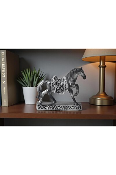 e-life shop Lüks Nakış İşlemeli At Heykeli Dekoratif Masaüstü Biblo 10 cm. Ev Ofis Yeni Yıl Hediyesi Vitrin Süsü