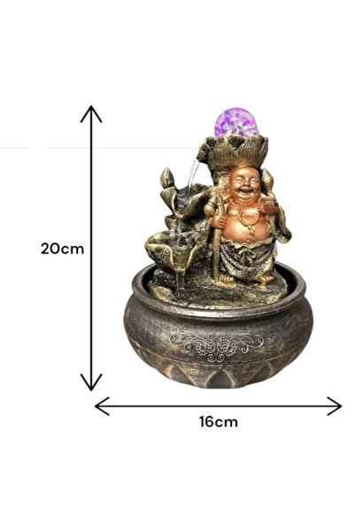 BLA BLA FOAM Electric Tabletop Fountain, LED Feng Shui Indoor Decoration, Cheerful Buddha 20x16 cm